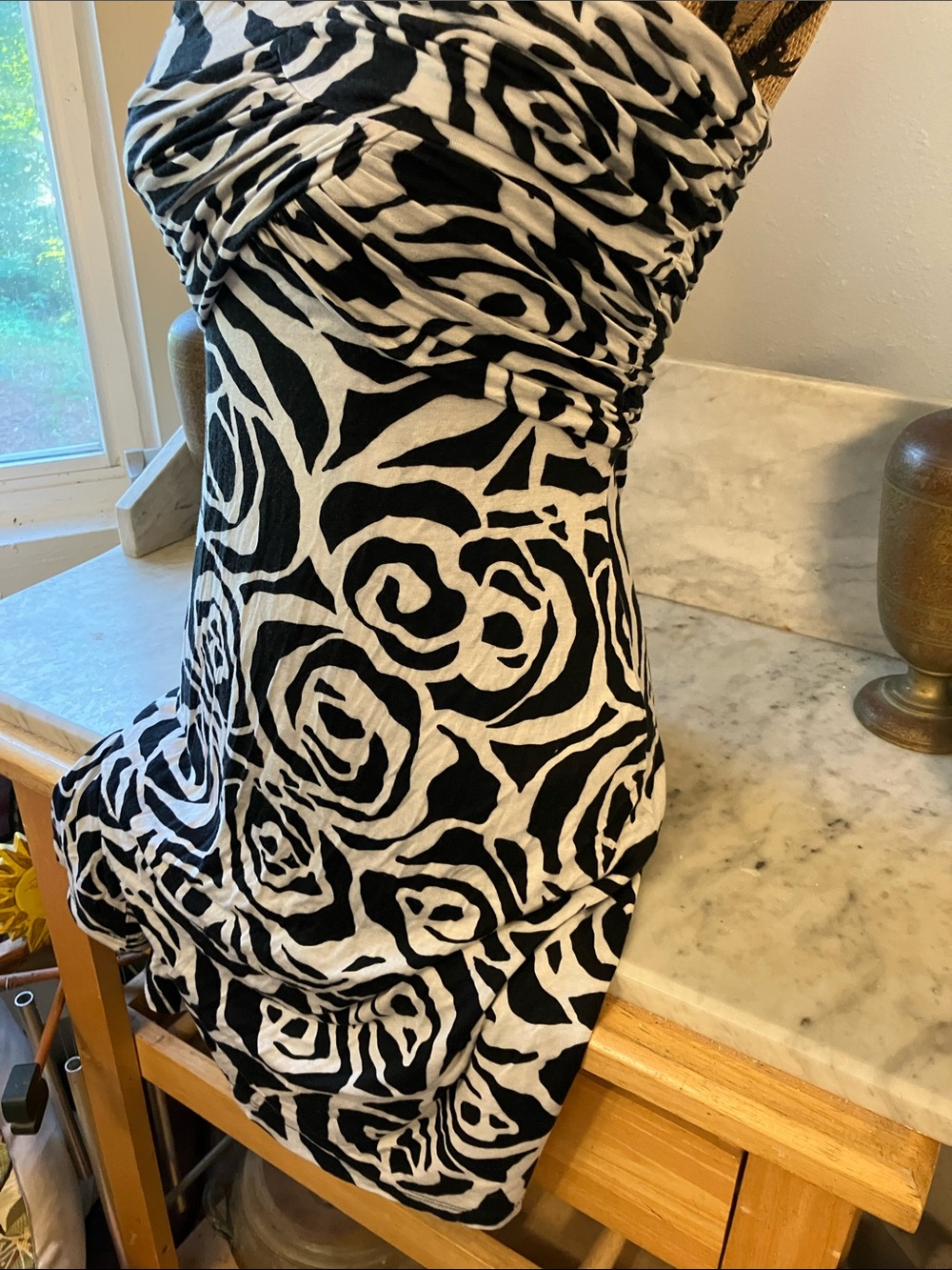 bebe Black and White Strapless Rose-Print Dress - Picture 2 of 13